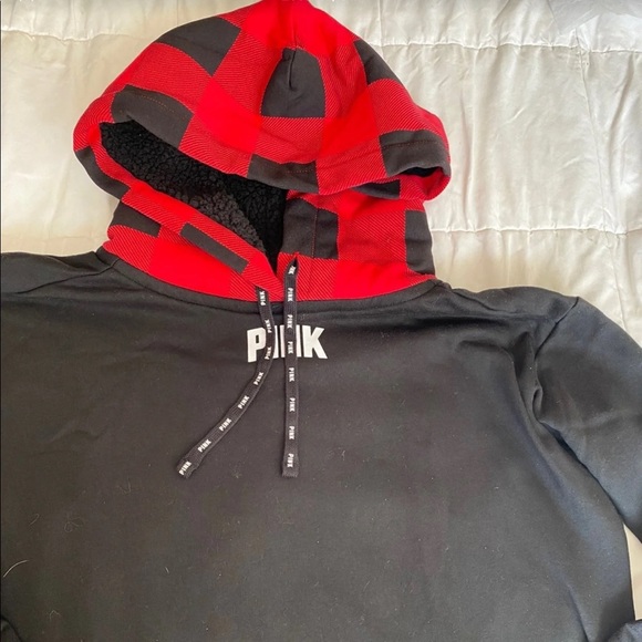 PINK VS Sherpa lined campus hoodie boyfriend pant red buffalo check 2018 - Picture 11 of 16